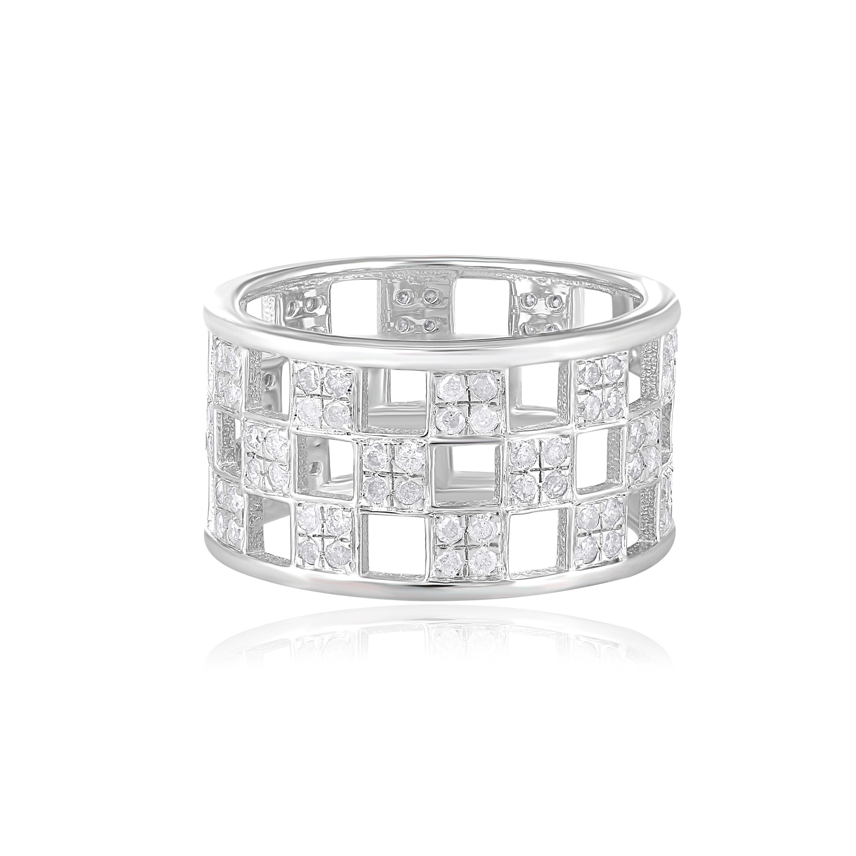 Round Cut Gemistry 1.07ct. T.W. Diamond Free Form Lattice Band Ring in 925 Sterling Silver For Sale