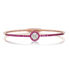 Gemistry 1.08cttw. Bracelet en or rose 18 carats avec diamant et rubis en forme d'illusion ronde
