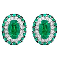 Gemistry 1.10 Cttw. Emerald and Diamond Stud Earrings in 18K White Gold