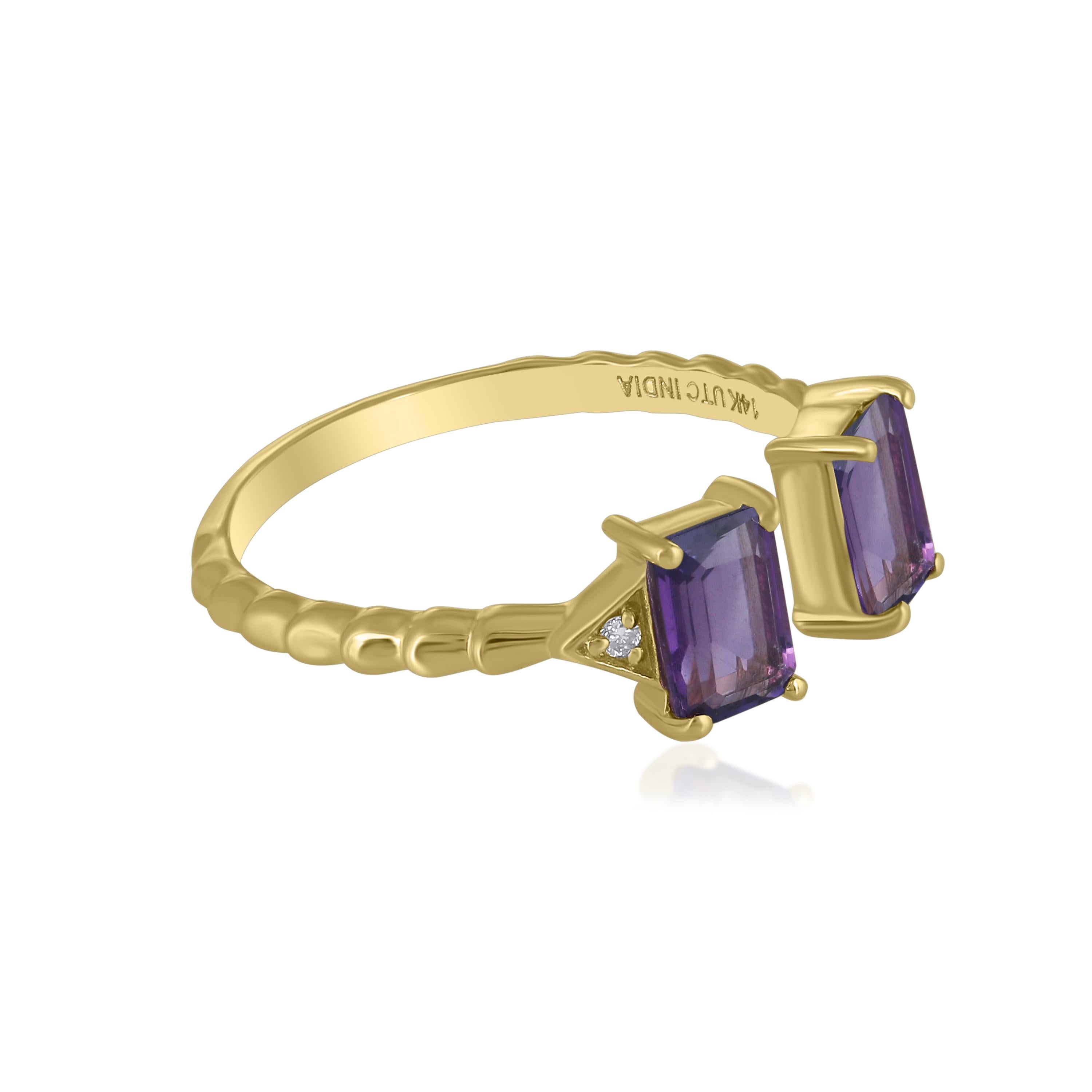Contemporary Gemistry 1.12 Cttw. Amethyst and Diamond Cuff Ring in 14K Yellow Gold For Sale