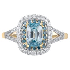 Anillo de oro amarillo/blanco de 14 quilates con circonita/diamante azul natural de 1,12 qt talla 7