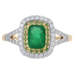 Química 1.15 Cttw Esmeralda Natural/Diamante Anillo en Oro Amarillo/Blanco de 14K Talla 9
