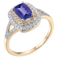 Gemistry 1,15 Cttw natürlicher Tansanit/Diamant-Ring aus 14K Gold, Größe 7