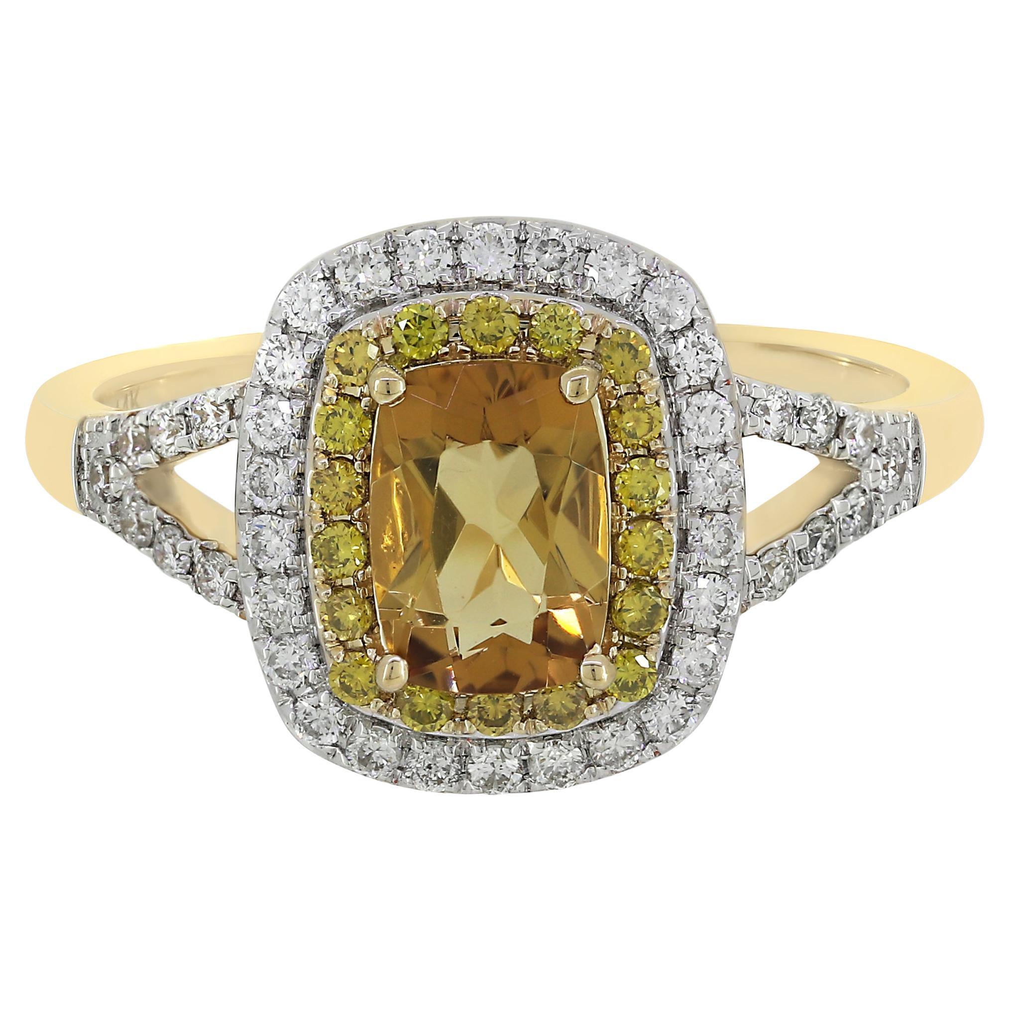 1.12 Cttw Yellow Natural Beryl/Diamond Ring in 14K Yellow/White Gold Size 7