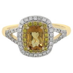 1.12 Cttw Yellow Natural Beryl/Diamond Ring in 14K Yellow/White Gold Size 7