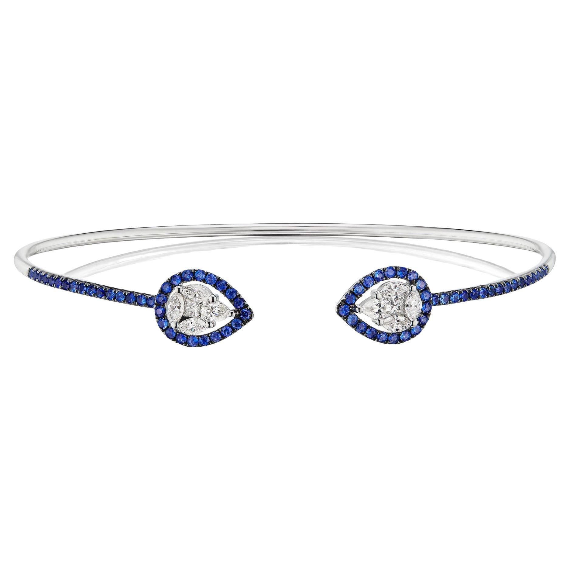 Gemistry 0 88 Cttw Blue Sapphire And Diamond Bangle In 18K White Gold Gemistry 0 88 Cttw Blue Sapphire And Diamond Bangle In 18K White Gold