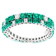 Gemistry 1.22 Cttw. Emerald and Diamond Adjustable Band Ring in 18k White Gold