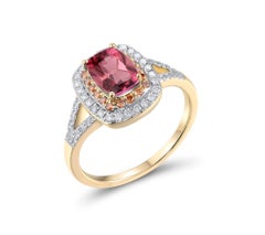 1.25 Cttw Natural Pink Tourmaline/Diamond Halo Ring in 14K Two-Tone Gold Size 7