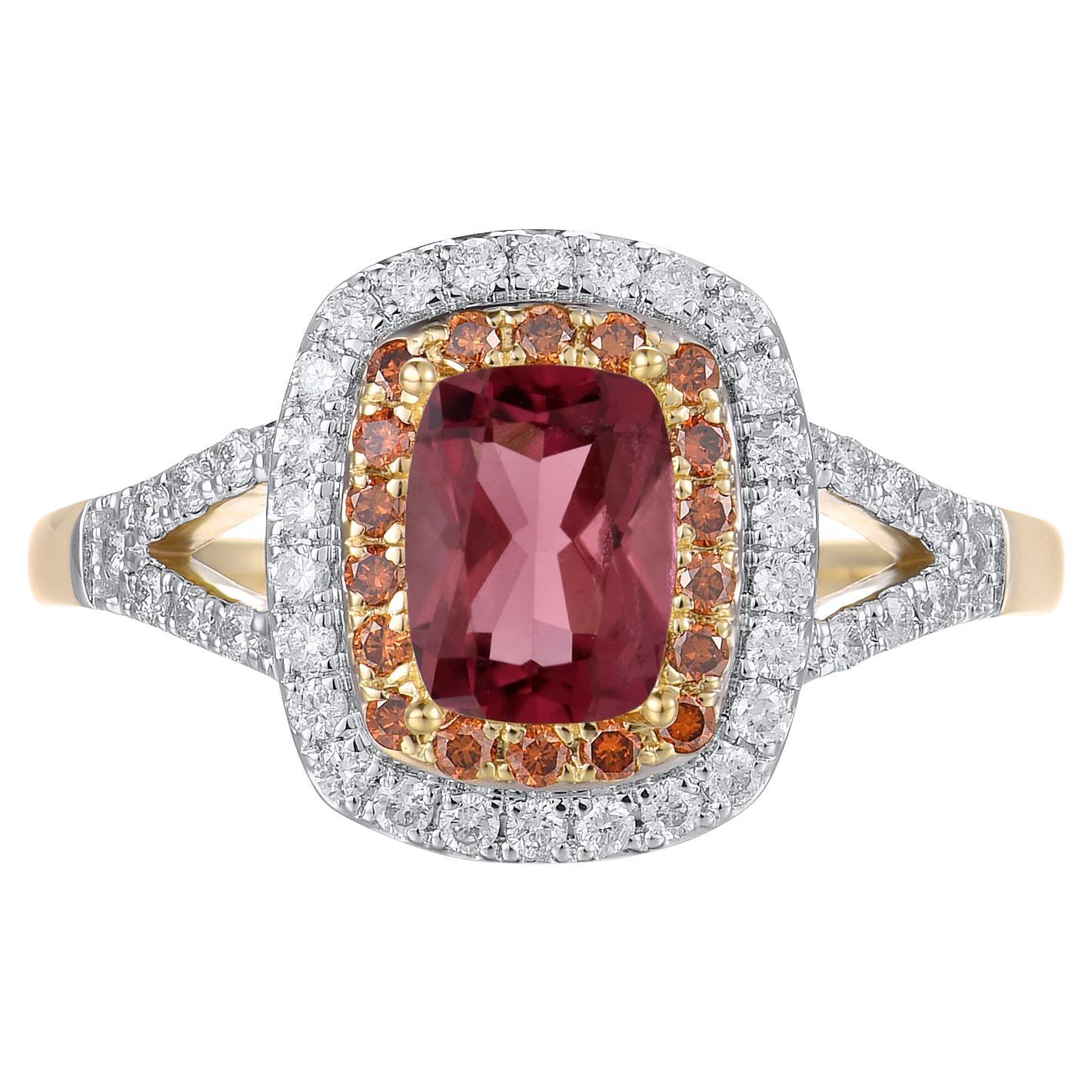 1.25 Cttw Natural Pink Tourmaline/Diamond Halo Ring in 14K Two-Tone Gold Size 7