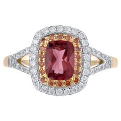 Anillo con halo de turmalina rosa natural/diamante de 1,25 qt de oro bicolor de 14 quilates talla 7