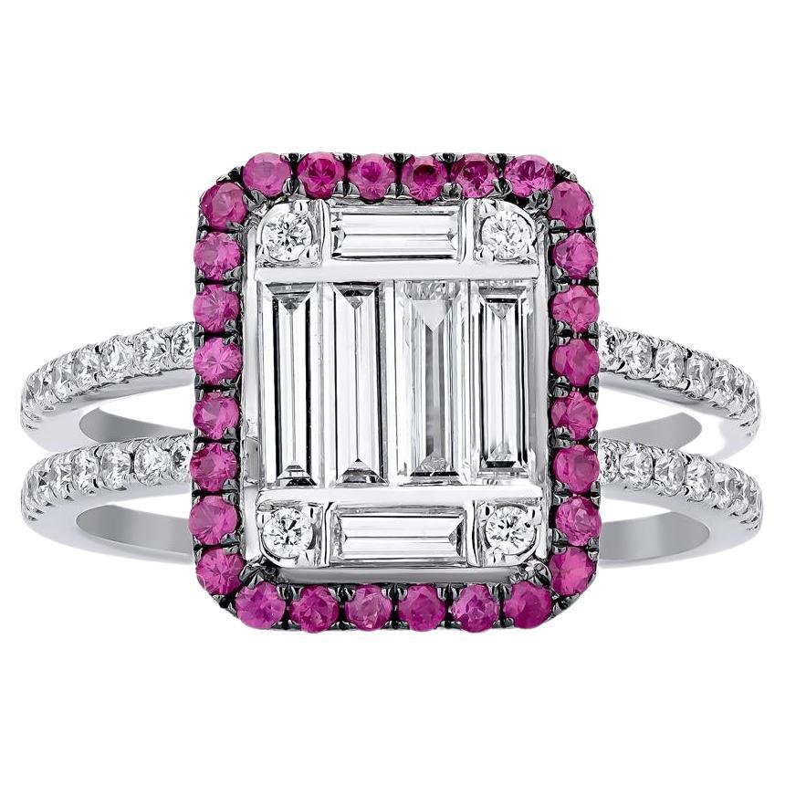 Gemistry 1.31 Cttw. Diamond and Ruby Double Shank Engagement Ring in 18k Gold