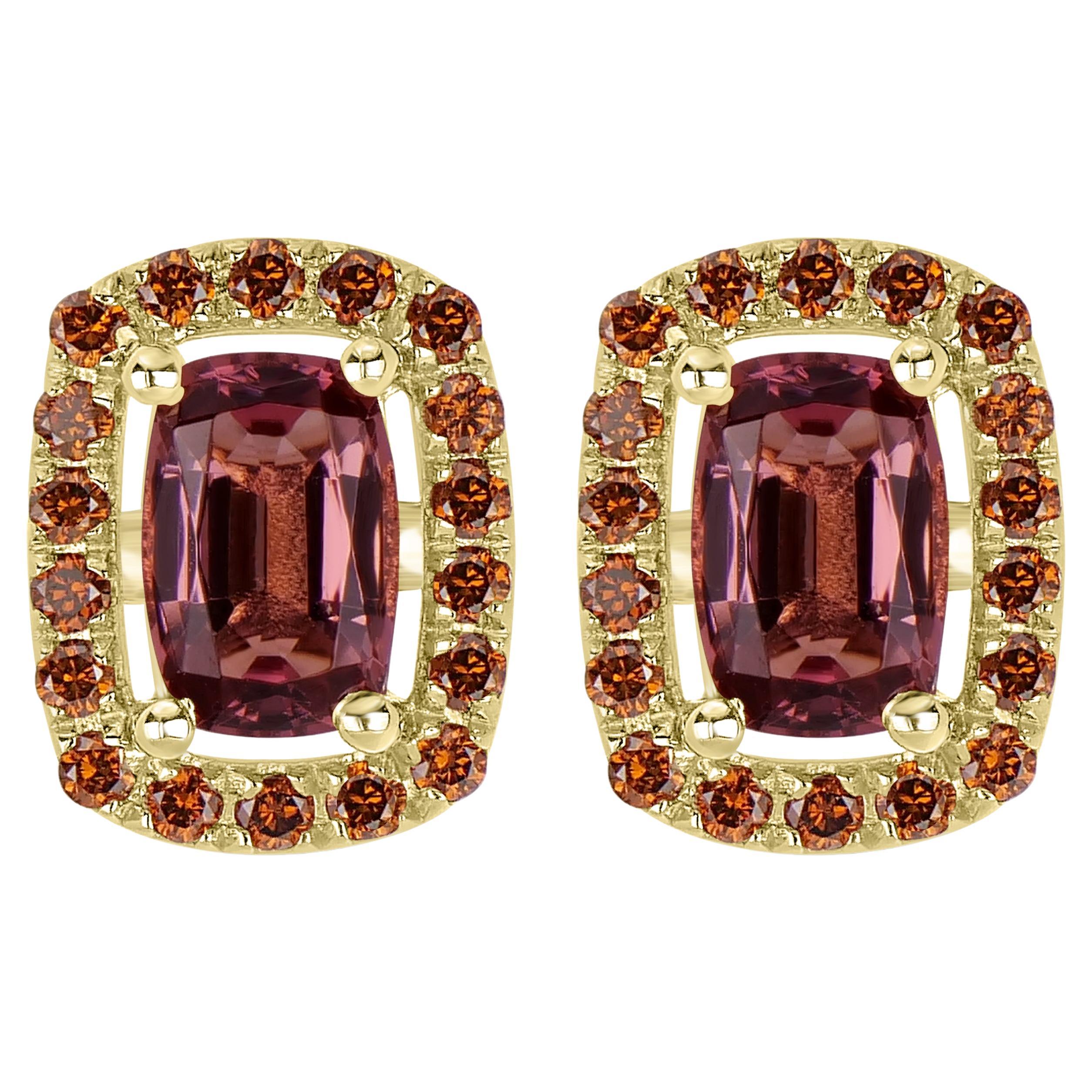 Gemistry 1.31 Cttw Natural Pink Tourmaline/Diamond Earrings in 14K Yellow