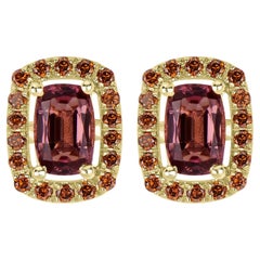Boucles d'oreilles Gemistry en jaune 14 carats avec tourmaline rose naturelle et diamants 1,31 carat