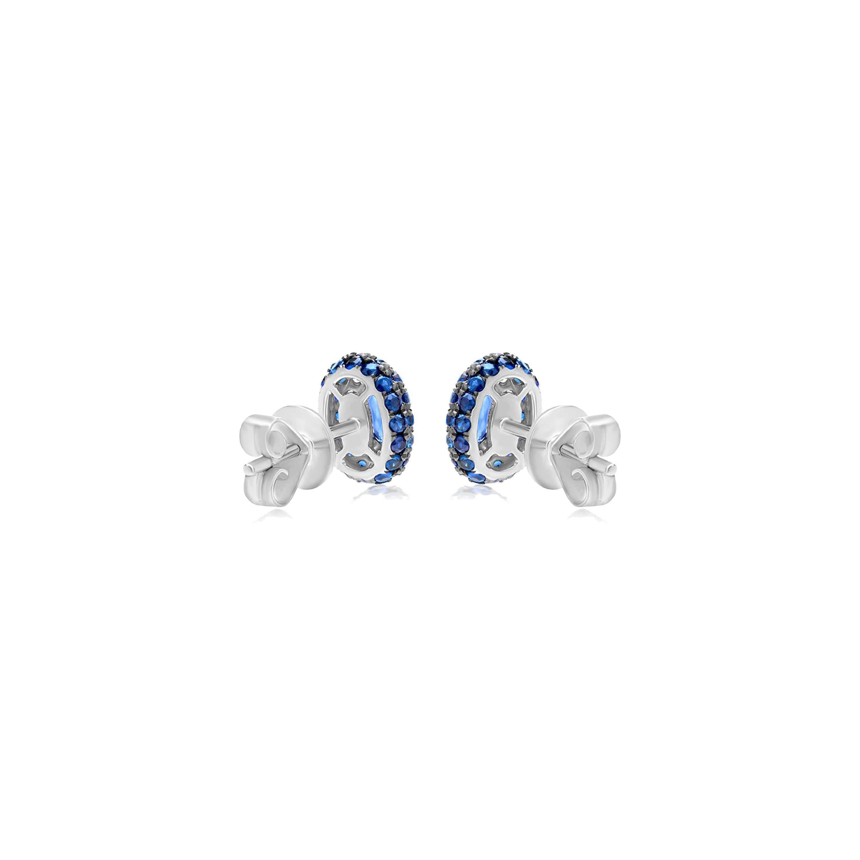 Contemporary Gemistry 1.33cttw. Blue Sapphire and Diamond Stud Earrings in 18k White Gold