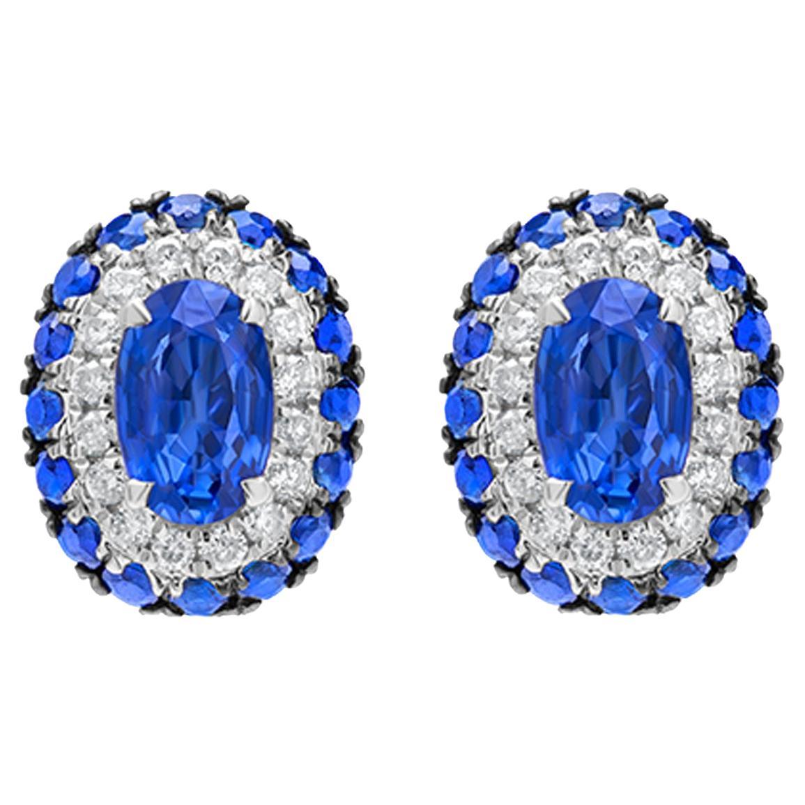 Gemistry 1.33cttw. Blue Sapphire and Diamond Stud Earrings in 18k White Gold