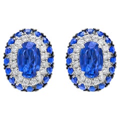 Gemistry 1.33cttw. Blue Sapphire and Diamond Stud Earrings in 18k White Gold