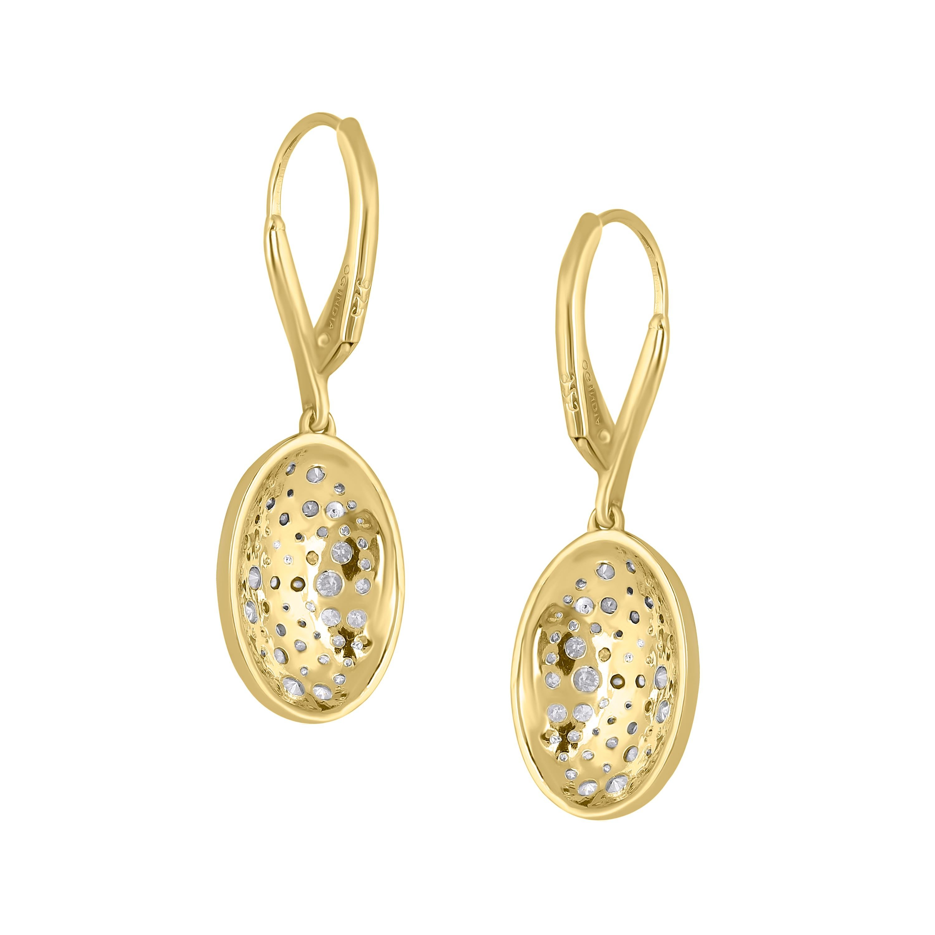Contemporary Gemistry 1.36cttw Diamond Mosaic Drop Earrings in Two Tone 925 Silver For Sale