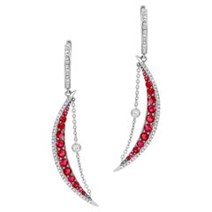 Gemistry 1.37ct T.W Ruby & Diamond Half-Moon Dangle Earring in 14k White Gold