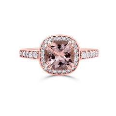 Gemistry 1.4 Carat Cushion Morganite Halo Solitaire Diamond Ring in 14k Gold