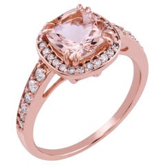 Gemistry 1.4 Carat Cushion Morganite Halo Solitaire Diamond Ring in 14k Gold