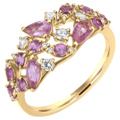 Gemistry 1.42cttw. Diamond and Pink Sapphire Cluster Ring in 18k Yellow Gold