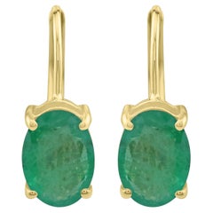 Gemistry 1.50 Cttw Natural Oval Emerald Stud Earrings in 14K Yellow Gold