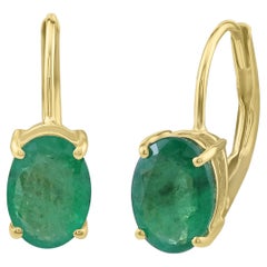 Gemistry 1.50 Cttw Natural Oval Emerald Stud Earrings in 14K Yellow Gold