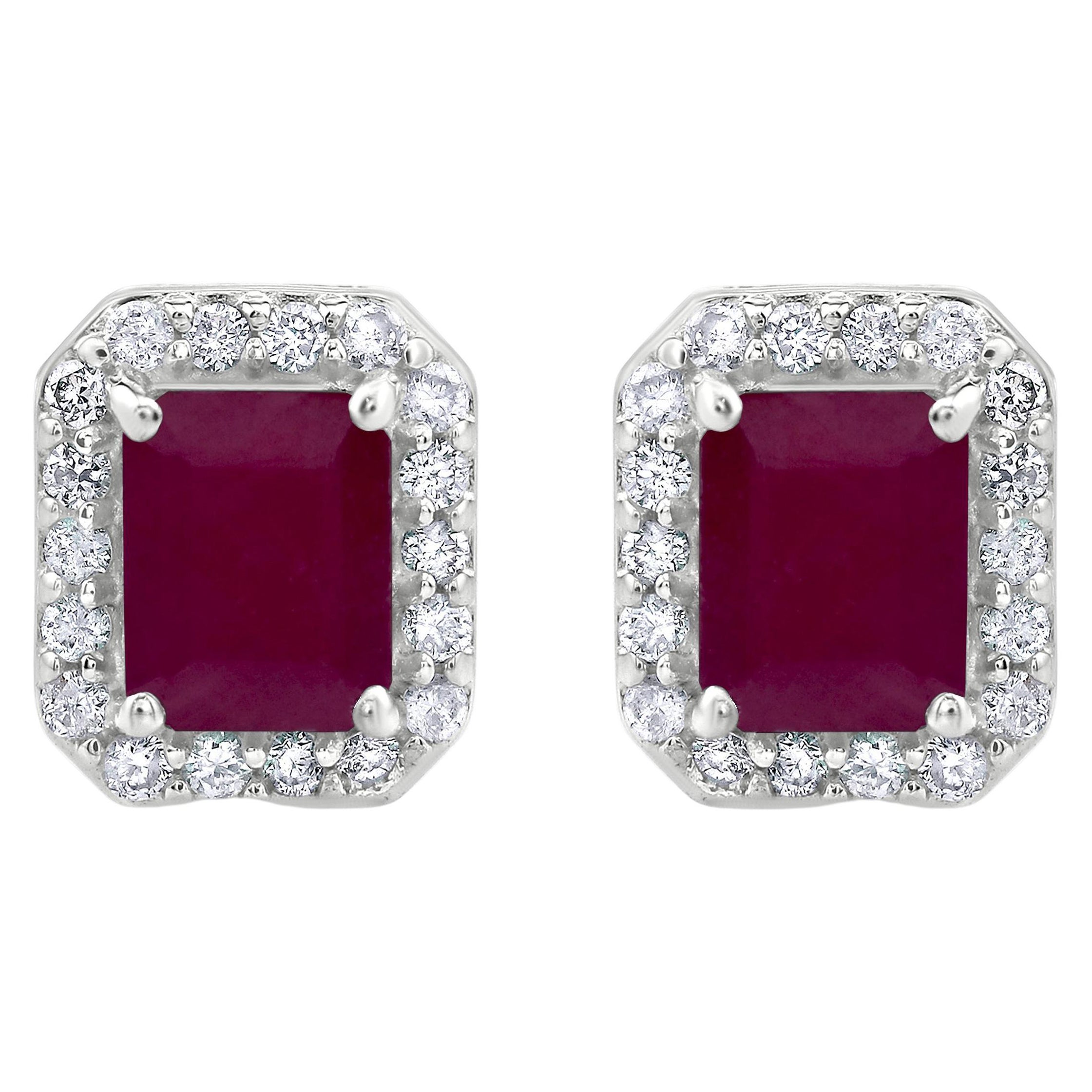 Clous d'oreilles Gemistry en or blanc 14 carats avec rubis octogonal de 1,45 carat et diamants