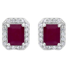 Clous d'oreilles Gemistry en or blanc 14 carats avec rubis octogonal de 1,45 carat et diamants