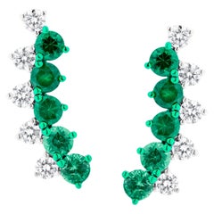 Gemistry 1.48 Cttw. Ear Climber with Emerald and Diamond in 18K White Gold
