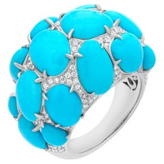 Gemistry 14.97 Cttw. Turquoise/Diamond Ring Size 7 in 18k White Gold