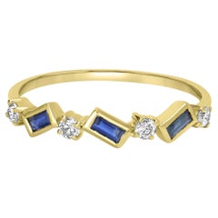 Anillo Brooke de Oro de 14k con Zafiro Azul Natural/Topacio Blanco Talla 8