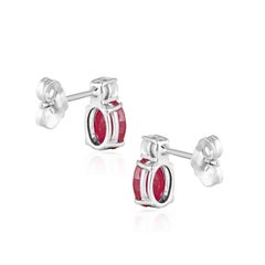 Gemistry 14K White Gold Oval Ruby and White Topaz Stud Earrings