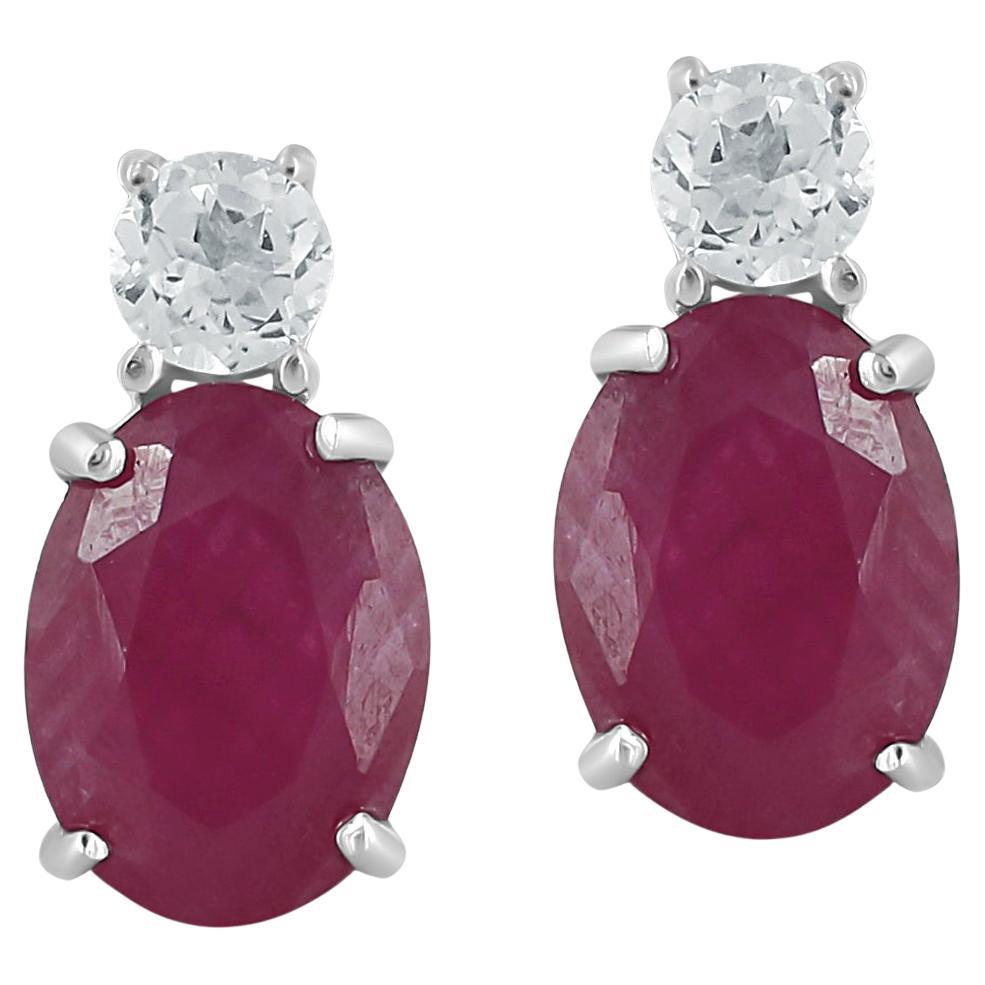Gemistry 14K White Gold Oval Ruby and White Topaz Stud Earrings For Sale