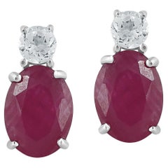 Gemistry 14K White Gold Oval Ruby and White Topaz Stud Earrings