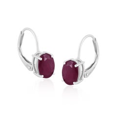 Gemistry 14K White Gold Oval Ruby Lever Back Drop Earrings