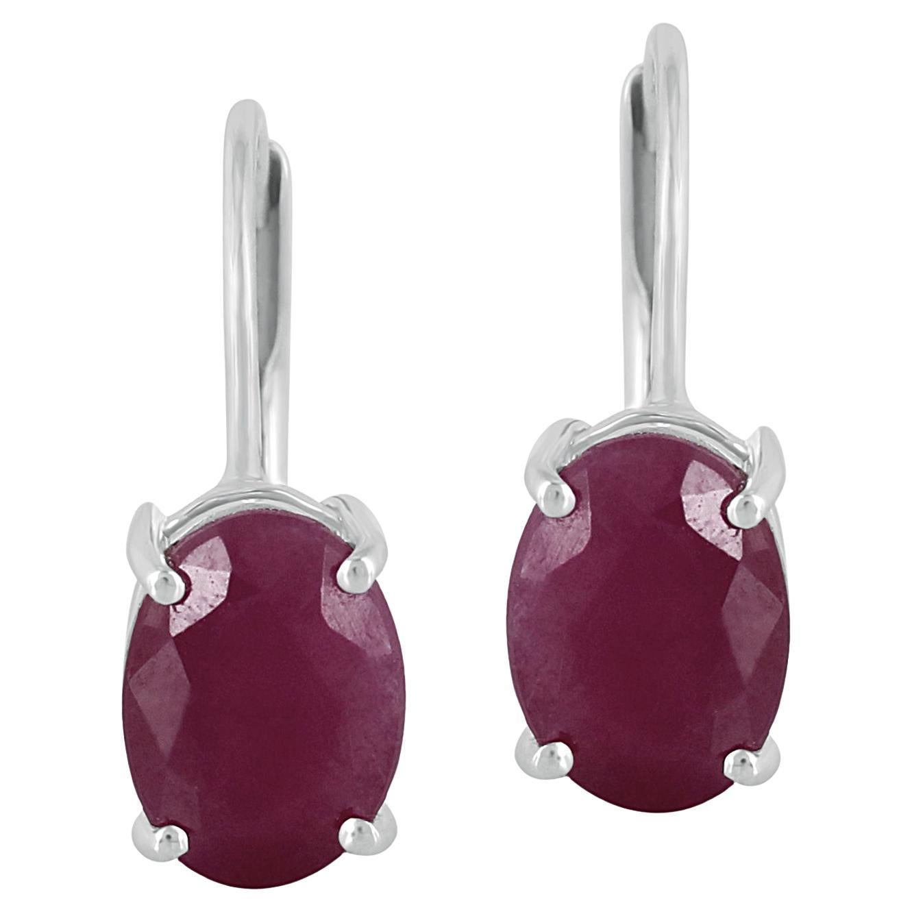 Gemistry 14K White Gold Oval Ruby Lever Back Drop Earrings