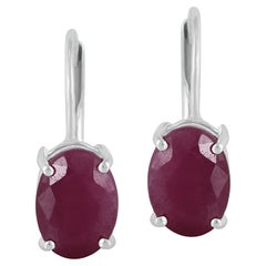 Gemistry 14K White Gold Oval Ruby Lever Back Drop Earrings