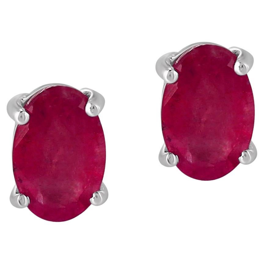 Gemistry 14K White Gold Oval Ruby Stud Earrings For Sale