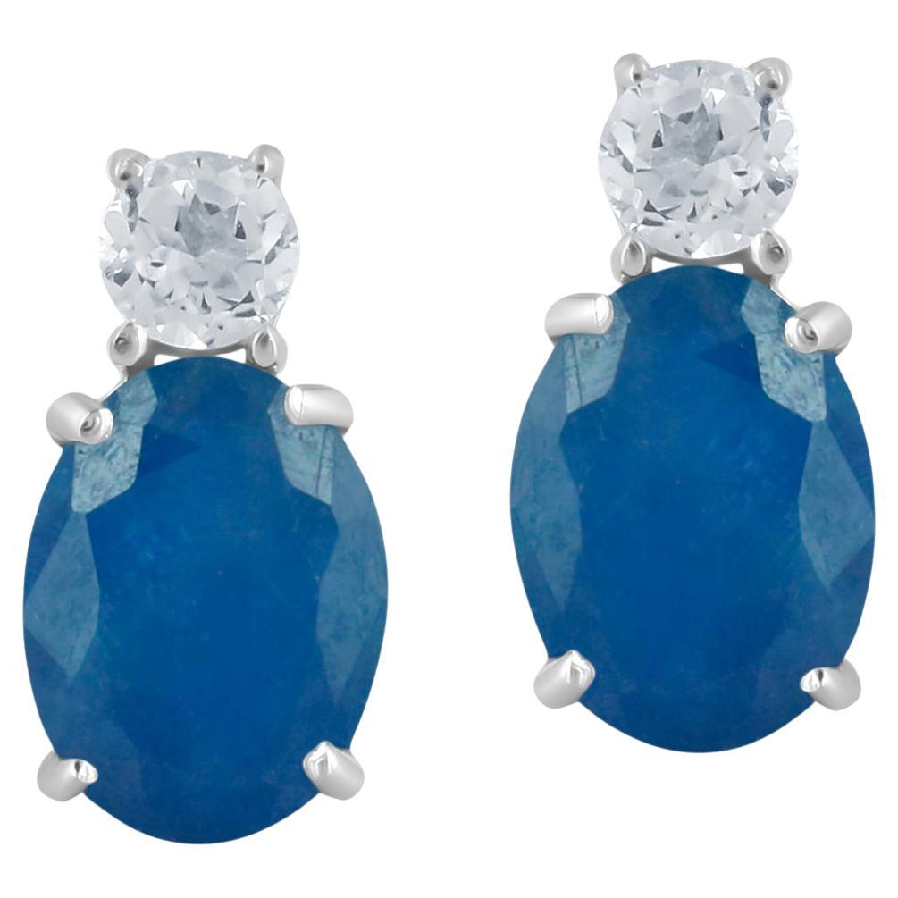 Gemistry 14K Weißgold Oval Saphir und Weiß Topas Ohrstecker