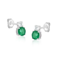 Gemistry 14K White Gold Round Emerald and White Topaz Stud Earrings