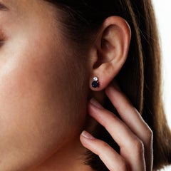 Gemistry 14K White Gold Round Sapphire and White Topaz Stud Earrings