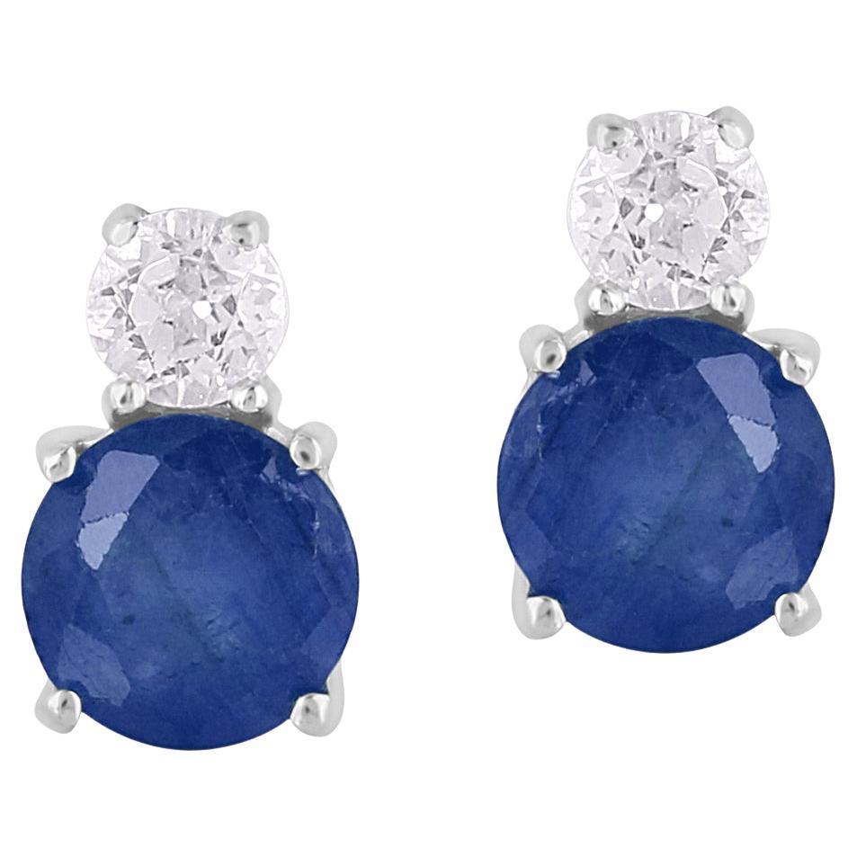 Gemistry 14K White Gold Round Sapphire and White Topaz Stud Earrings