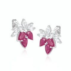 Gemistry 14K White Gold Ruby and White Topaz Stud Earrings