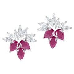 Gemistry 14K White Gold Ruby and White Topaz Stud Earrings