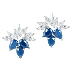 Gemistry 14K White Gold Sapphire and White Topaz Stud Earrings