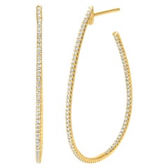 Gemistry 14K Yellow Gold 0.46 Ct Round Diamond Teardrop Hoop Earrings.