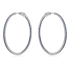 1.52 Cttw  Natural Blue Sapphire Inside-Outside Hoop Earrings in 18k Gold
