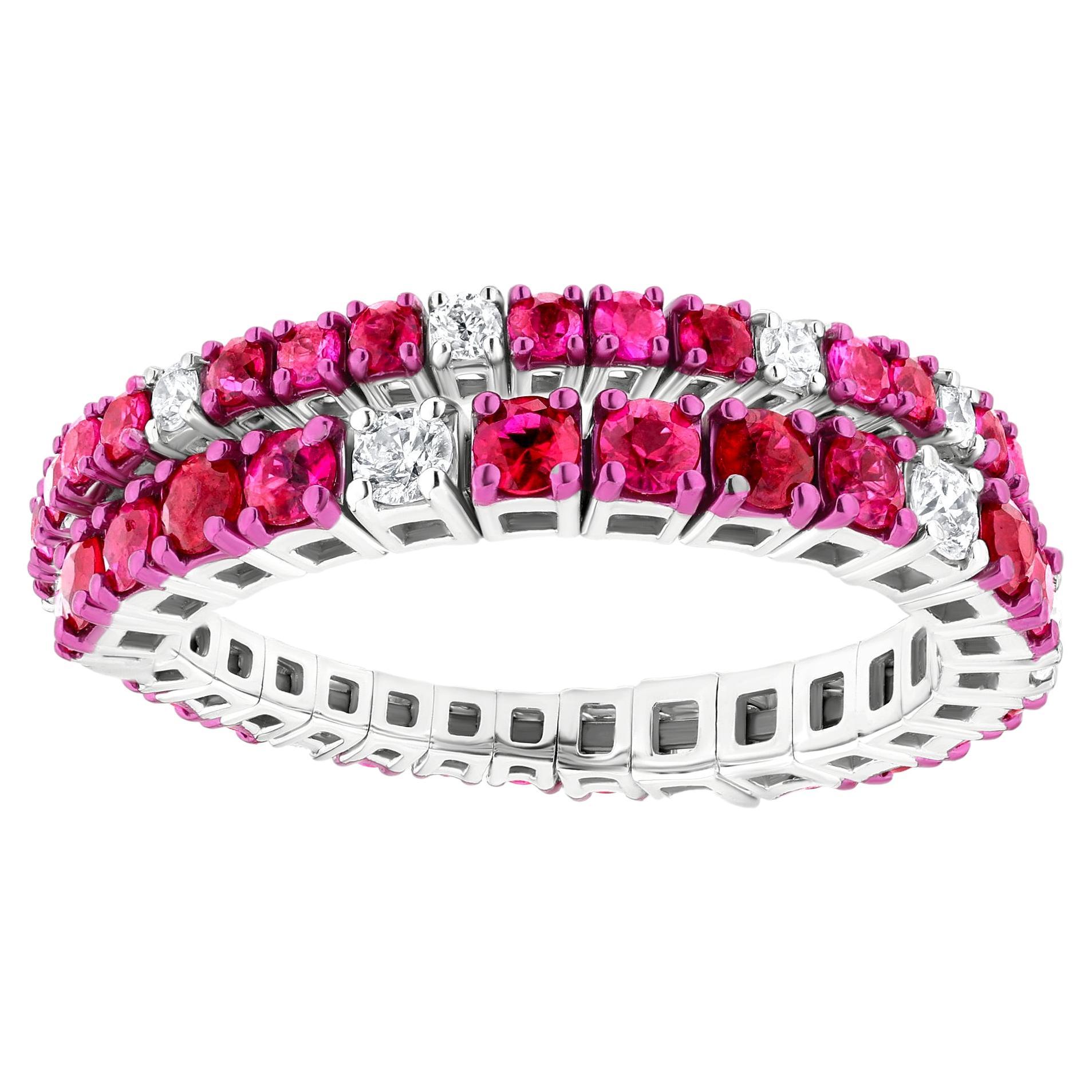 18K White Gold 1.55 Cttw. Natural Ruby/Diamond Flexible Band Ring Size 7 For Sale