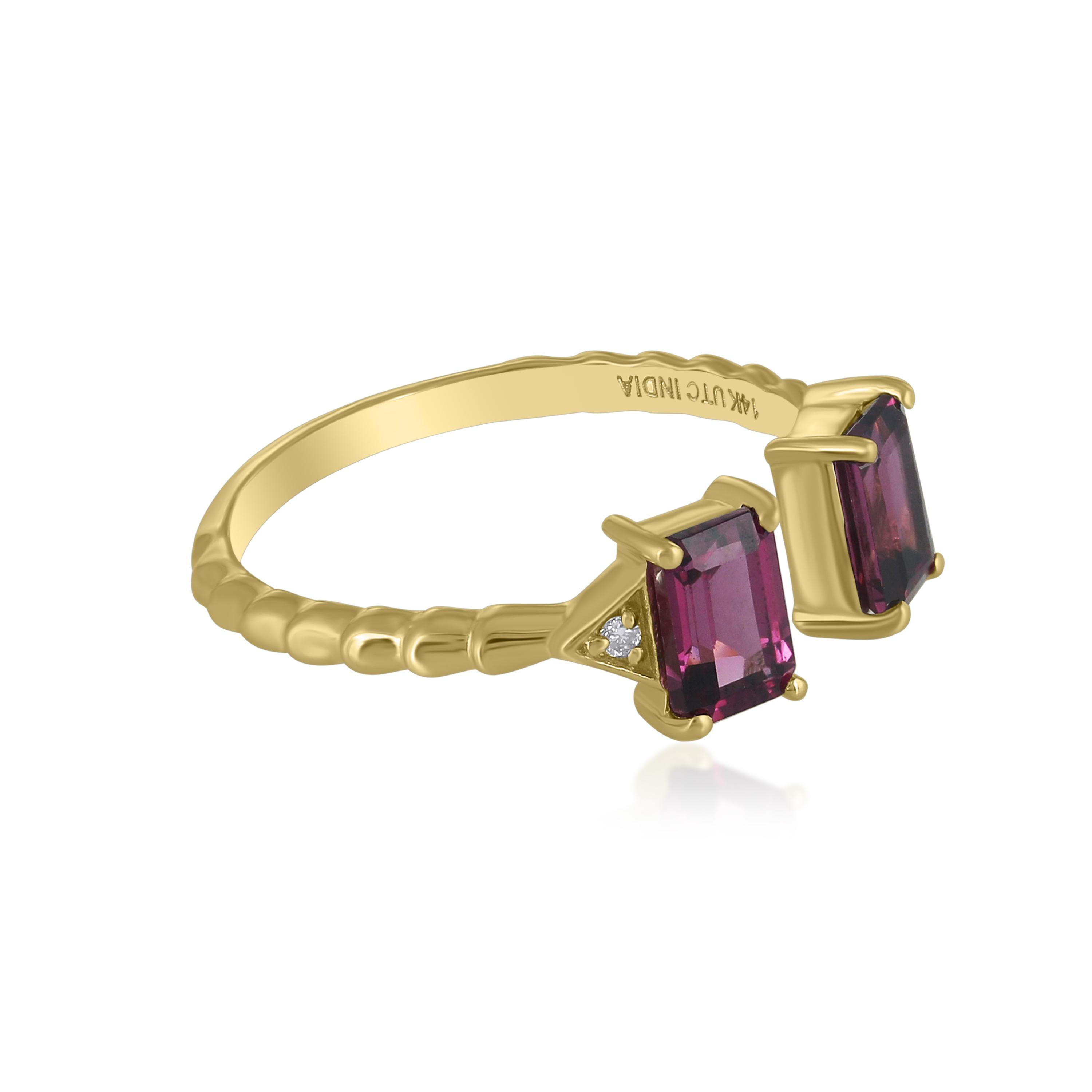 Contemporary Gemistry 1.57 Cttw. Rhodolite and Diamond Cuff Ring in 14K Yellow Gold For Sale
